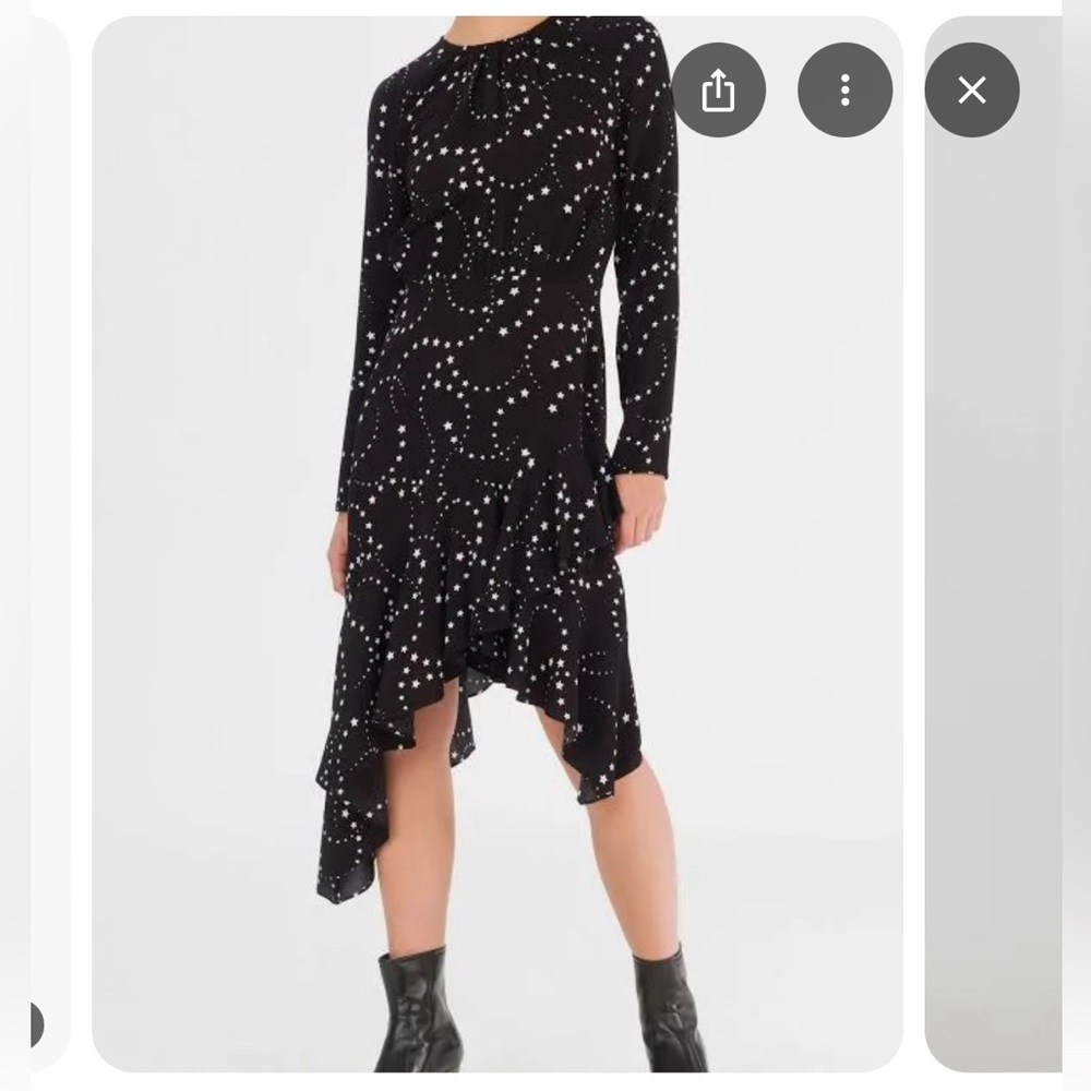 Maje Black Star Print Crepe Asymmetric Midi Dress designer 2 / Medium